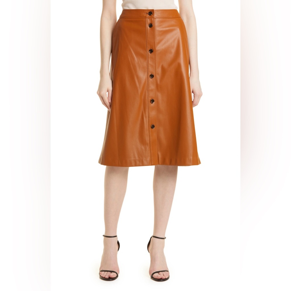 Boss Valelu Faux Leather Midi A-line Skirt Size 4 NWOT
